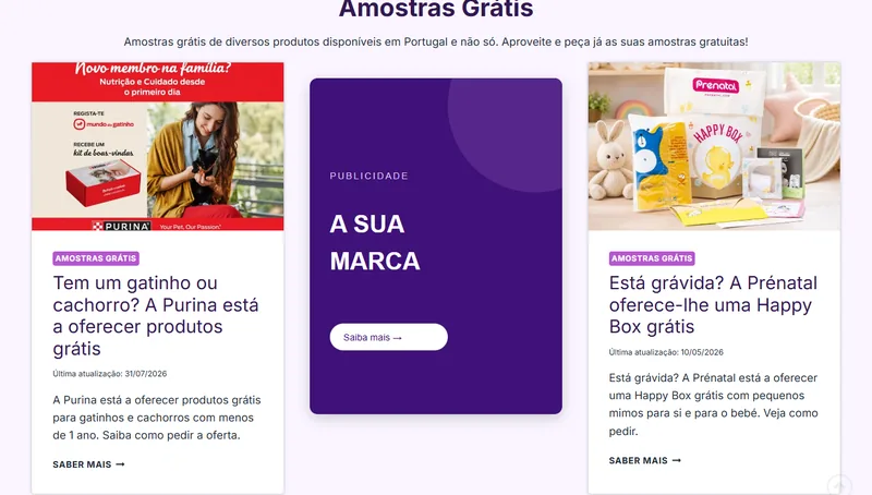 Simulação desktop: banner na coluna central entre os primeiros artigos
