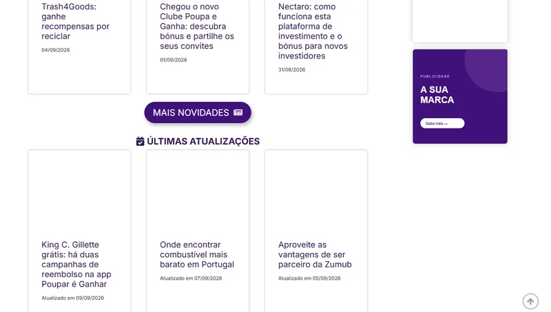 Simulação desktop: banner na coluna lateral da homepage