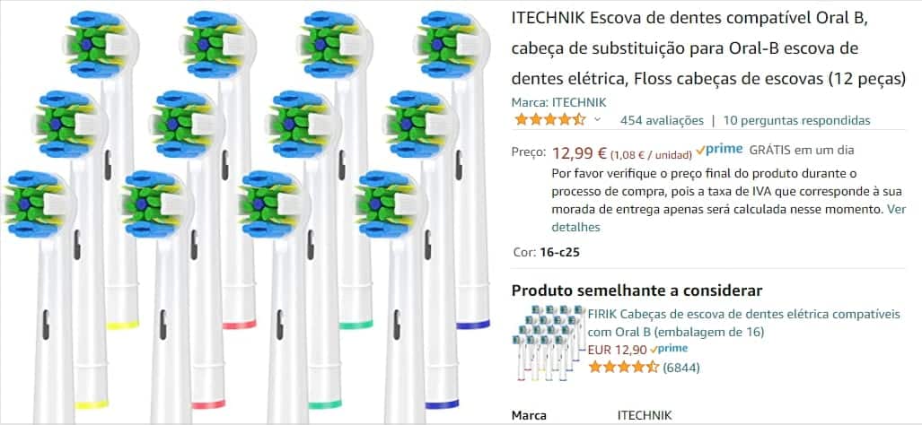 Recargas compatíveis com escovas de dentes elétricas Oral-B à venda na Amazon