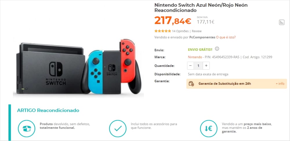 Nintendo Switch recondicionada à venda na PC Componentes