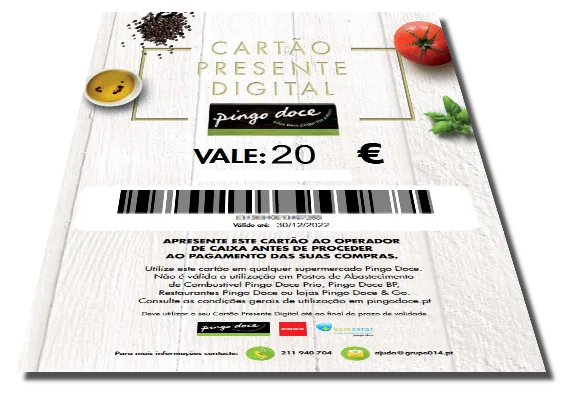 Cartão Presente Digital Pingo Doce de 20 euros oferecido nos passatempos do Poupa e Ganha