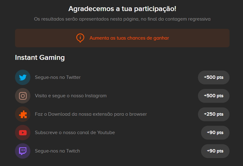 Como aumentar as chances de ganhar o giveaway da Instant Gaming