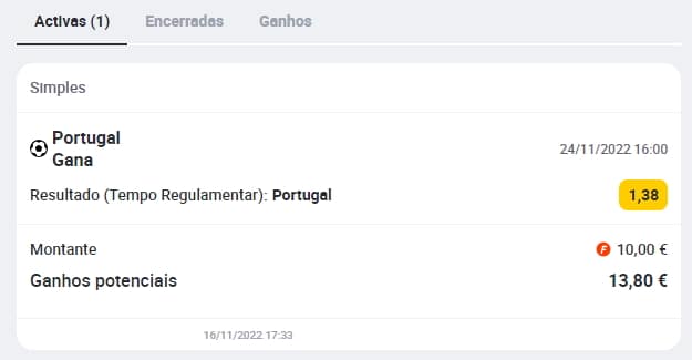 Aposta Portugal vs Gana