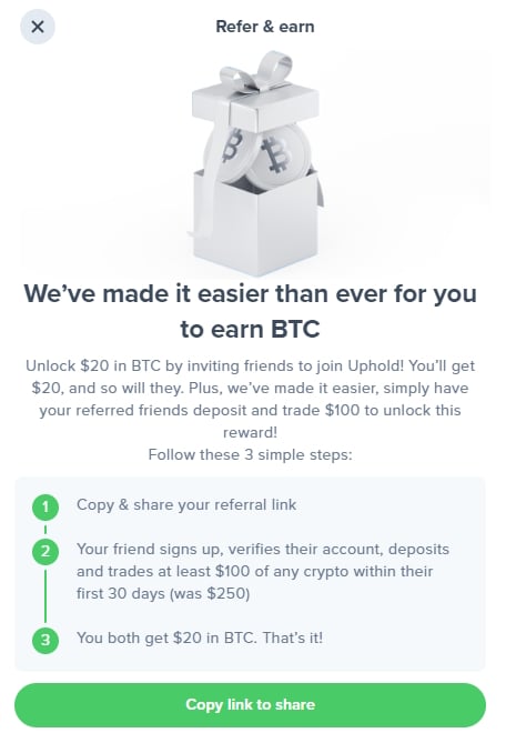 Uphold: Ganhe $20 em Bitcoin (com potencial de $400 por mês)!