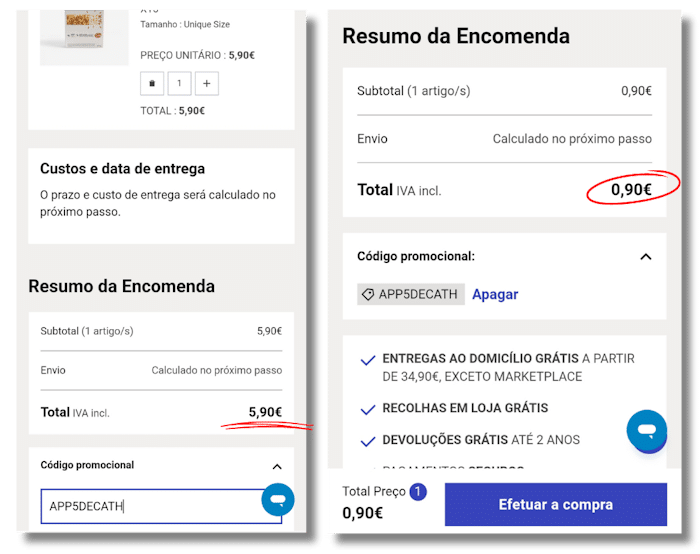 Como usamos o cupão de desconto de 5€ na Decathlon