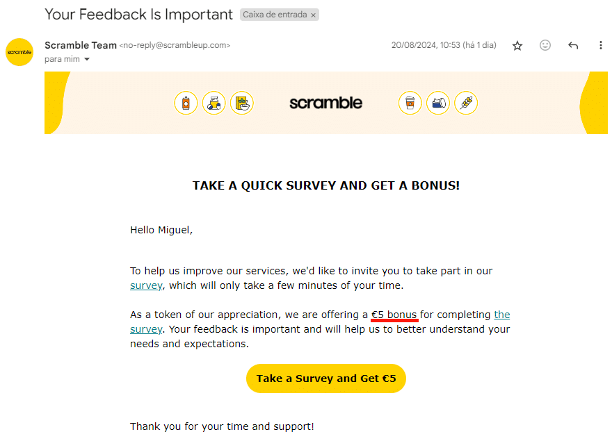 Inquérito de opinião enviado pela Scramble