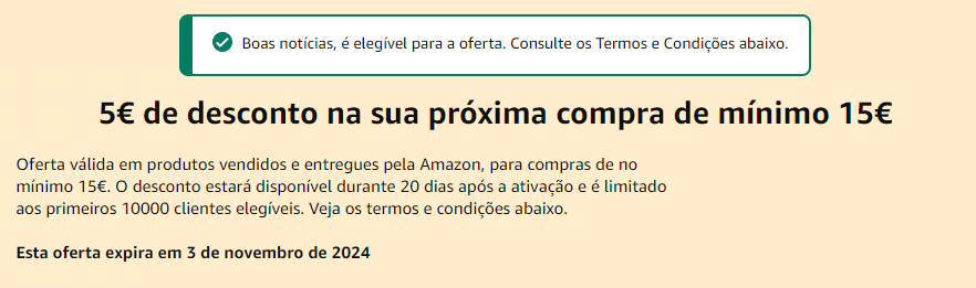 Desconto de 5€ na Amazon