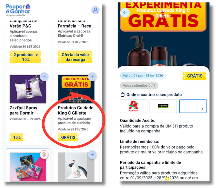 Grátis - Gillette na app Poupar é Ganhar