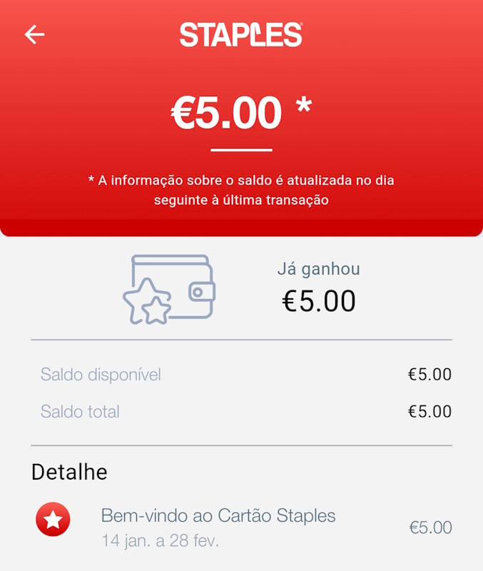 App Cartão Staples - Saldo