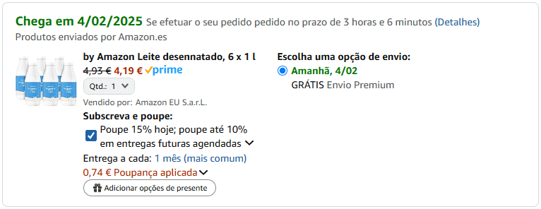 Encomenda de Leite da Amazon