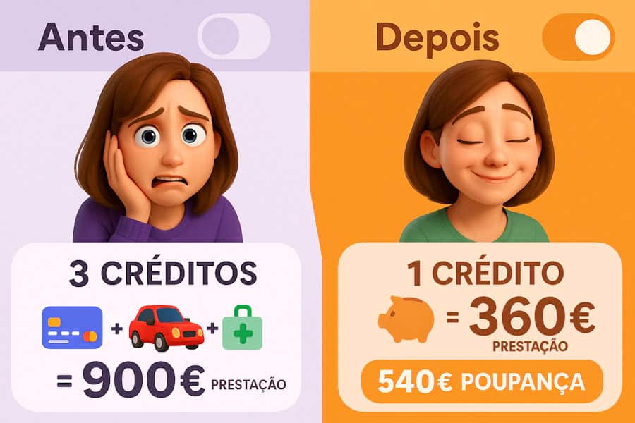 Antes e depois da consolidação de créditos