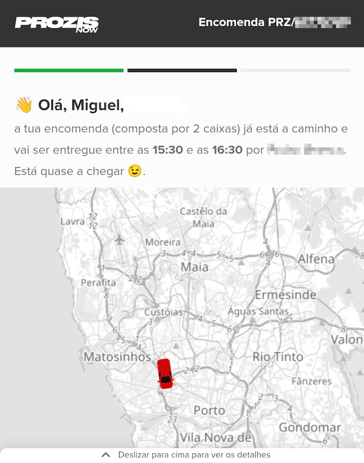 Prozis - Acompanhamento da entrega da encomenda em tempo real
