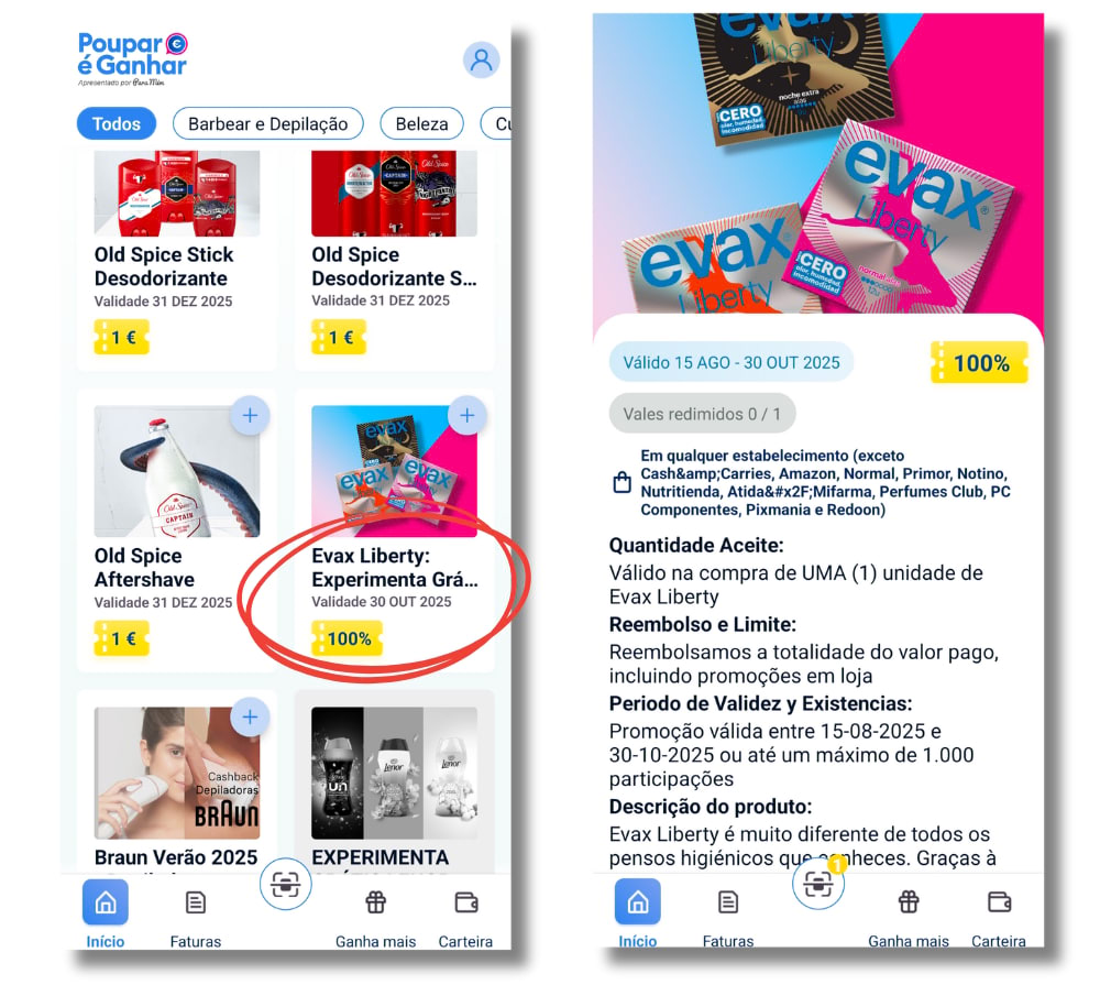 Grátis - Evax Liberty na app Poupar é Ganhar