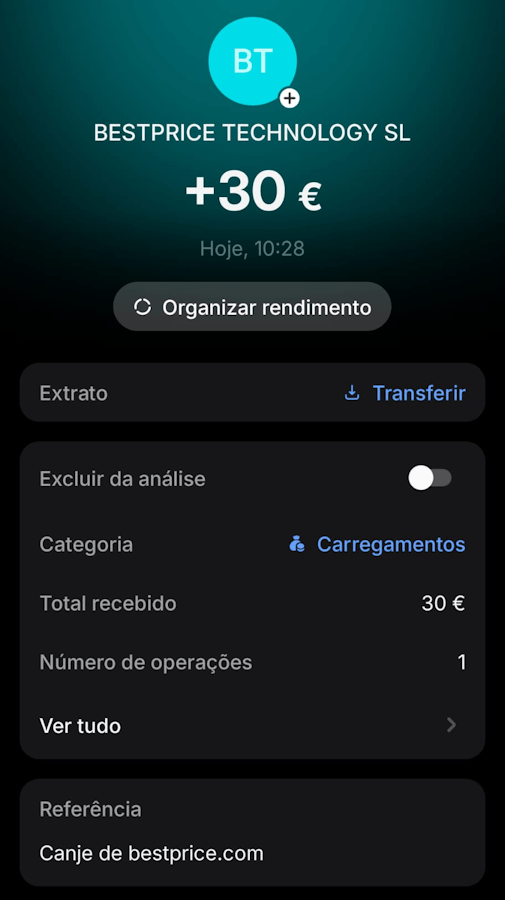 Comprovativo de pagamento da Bestprice na minha conta Revolut