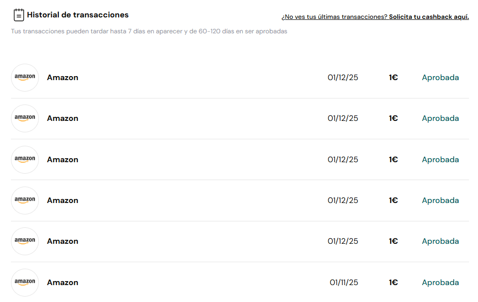 Histórico de transações no Bestprice