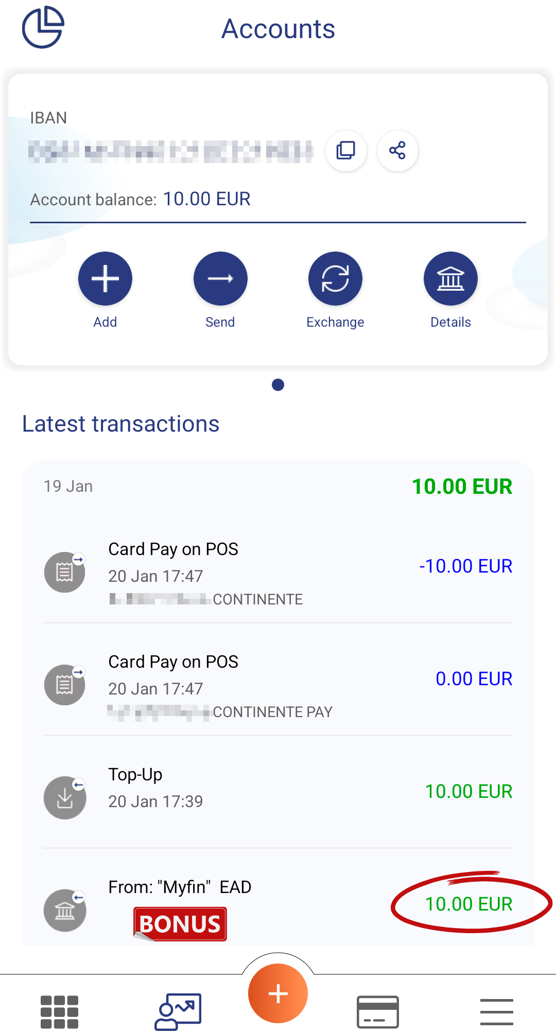 As minhas transações na app MyFin