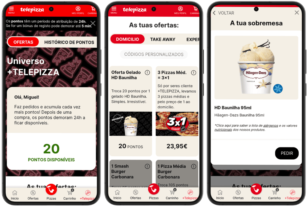 Telepizza - Oferta de pontos para trocar por gelado