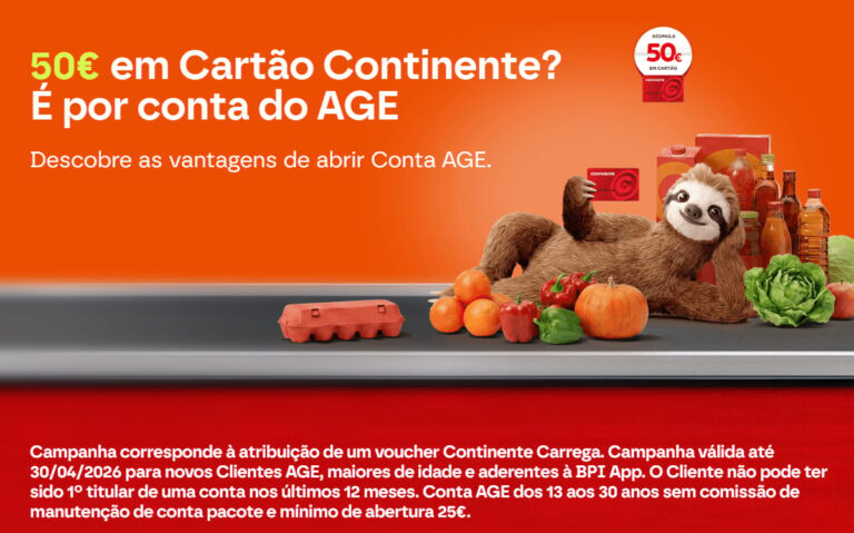 BPI oferece 50€ em Cartão Continente ao abrir conta AGE