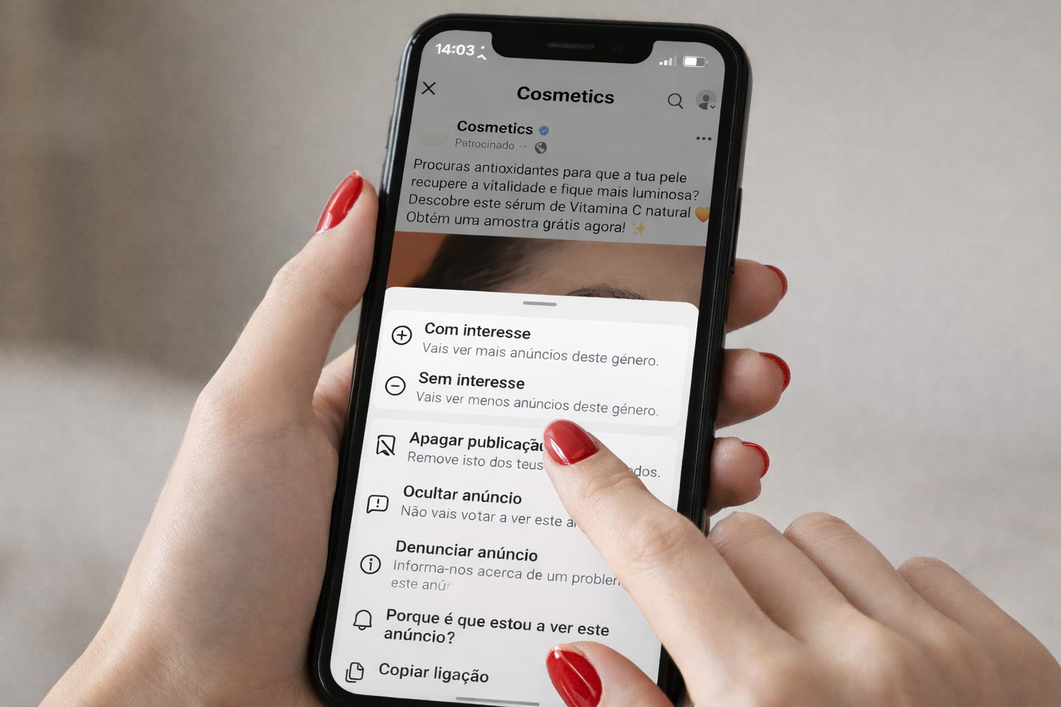 Mostrar interesse em anúncio do Facebook