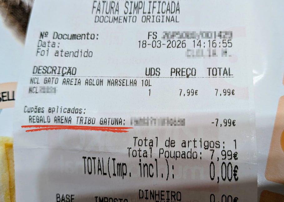 Talão - Areia Grátis oferta da Tribo Felina - Kiwoko