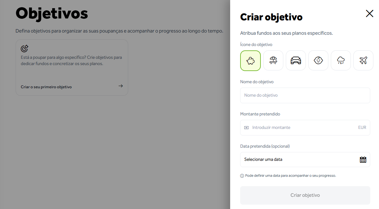 Criar objetivos no Go & Grow