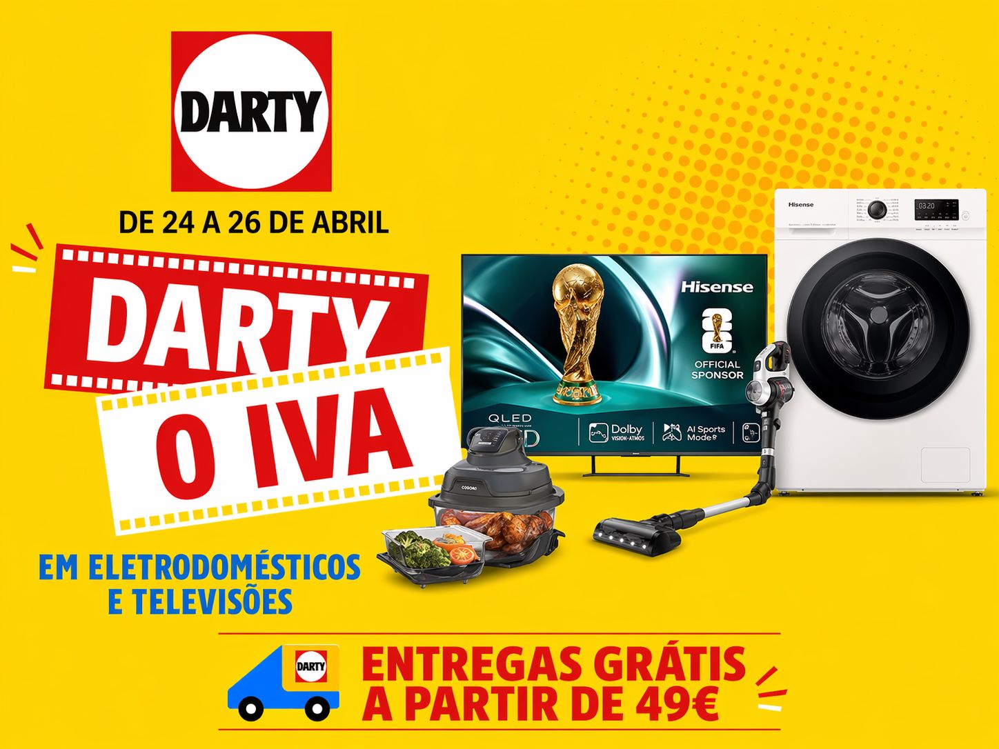 Darty O IVA: desconto em eletrodomésticos e televisões de 24 a 26 de abril