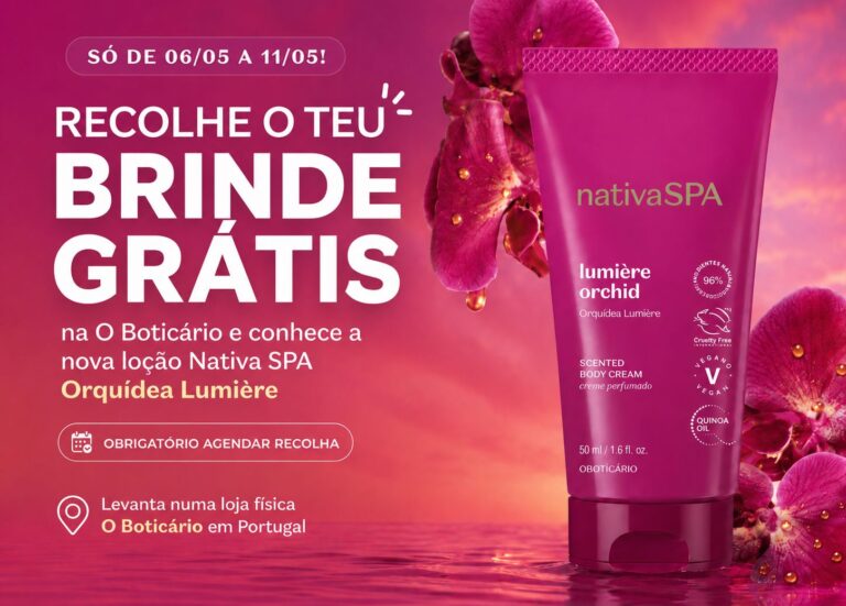 Mini loção hidratante corporal Nativa SPA Orquídea Lumière oferecida como brinde grátis pelo Boticário