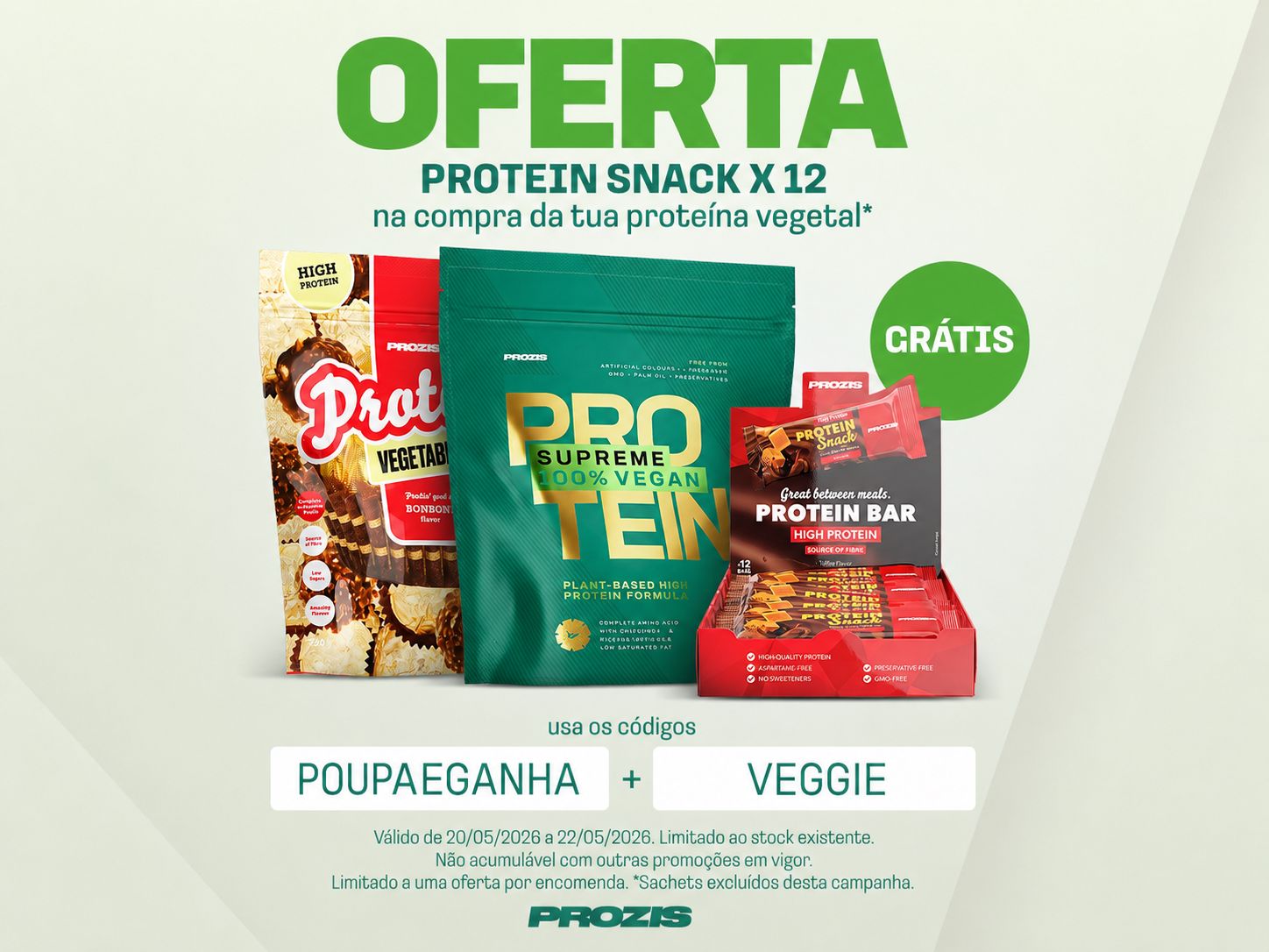 Campanha Prozis proteína vegetal com snack grátis