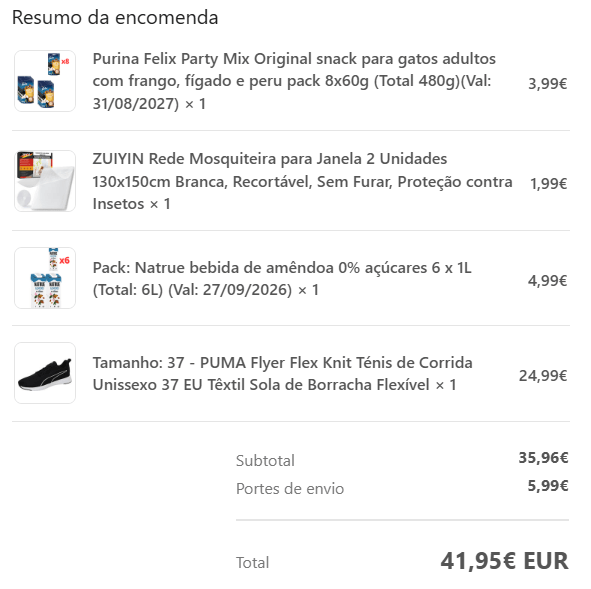 Resumo da minha primeira encomenda na loja Outlet-PC