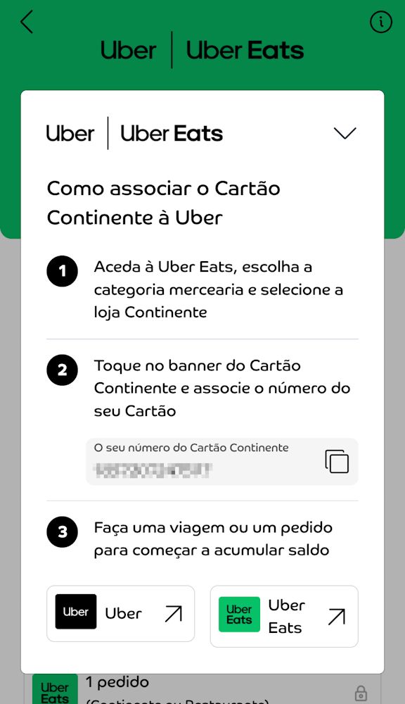 Associar o Cartão Continente à Uber