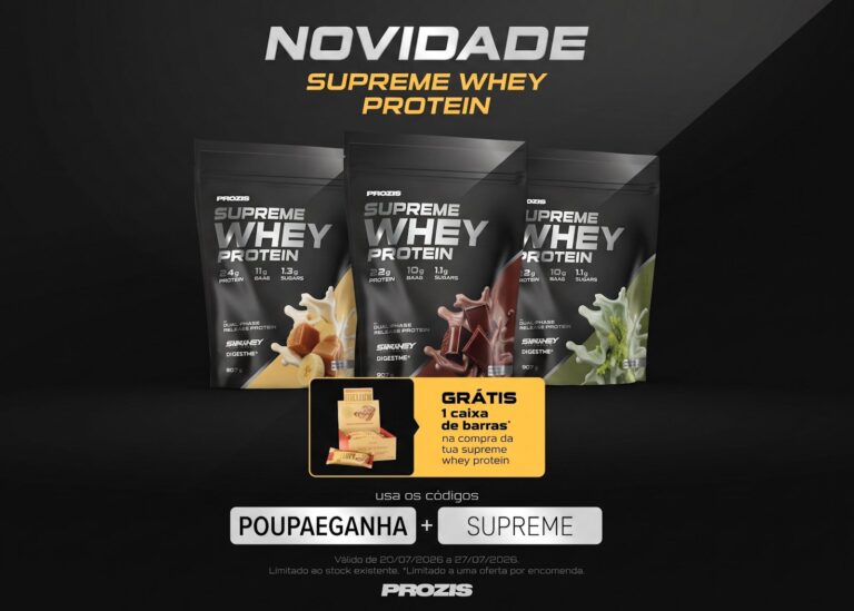 Prozis oferece uma caixa de barras na compra da nova Supreme Whey Protein