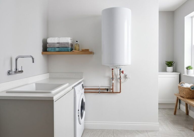 Termoacumulador instalado em casa para aquecimento de água