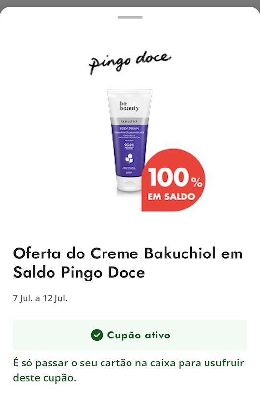 Cupão Pingo Doce para obter o creme Bakuchiol grátis