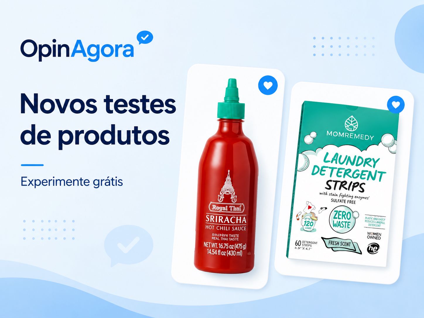 OpinAgora com produtos grátis: molho Royal Thai Sriracha e folhas de detergente para lavandaria
