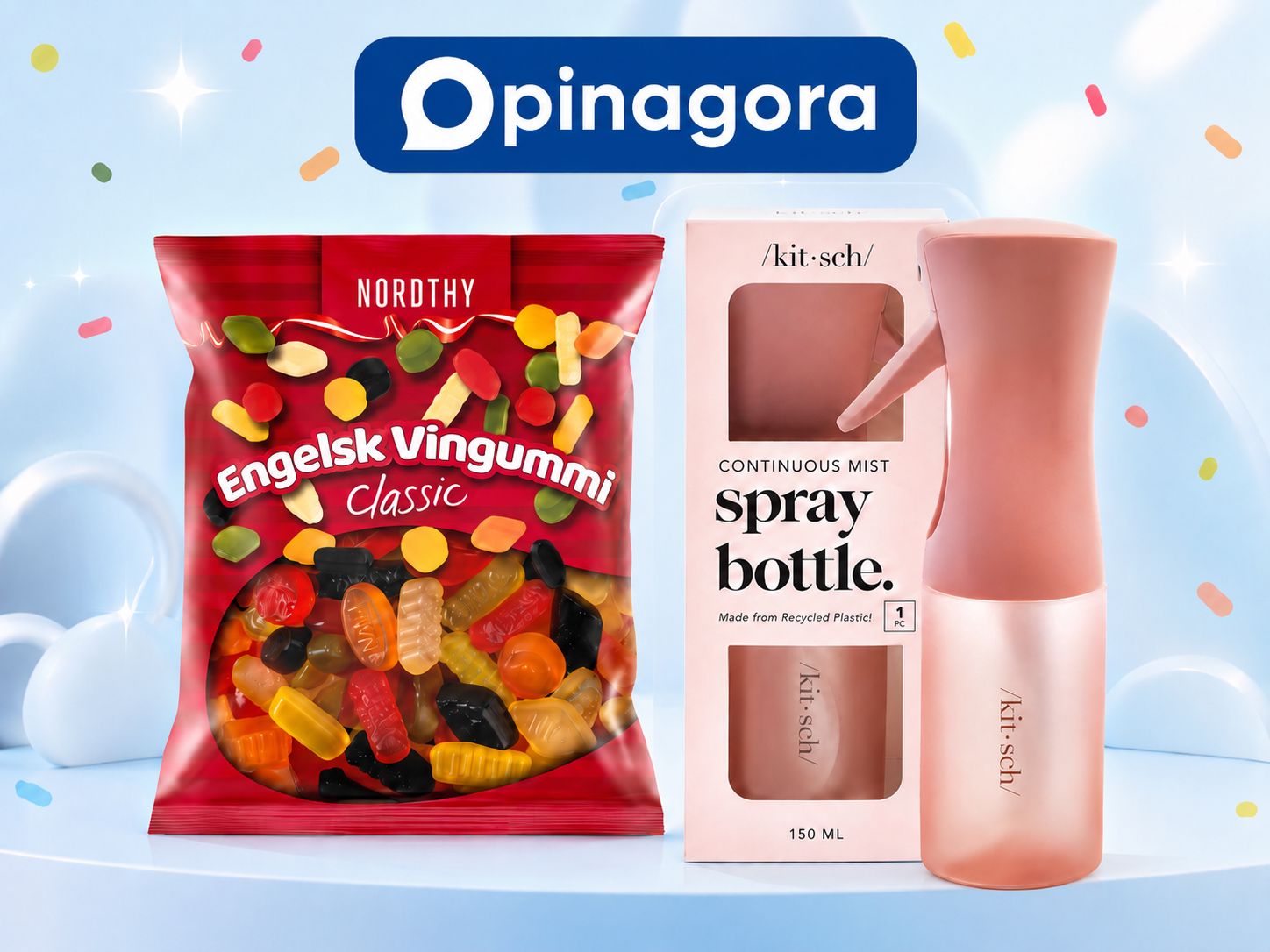 Gomas de fruta e frasco spray disponíveis para testar gratuitamente na Opinagora