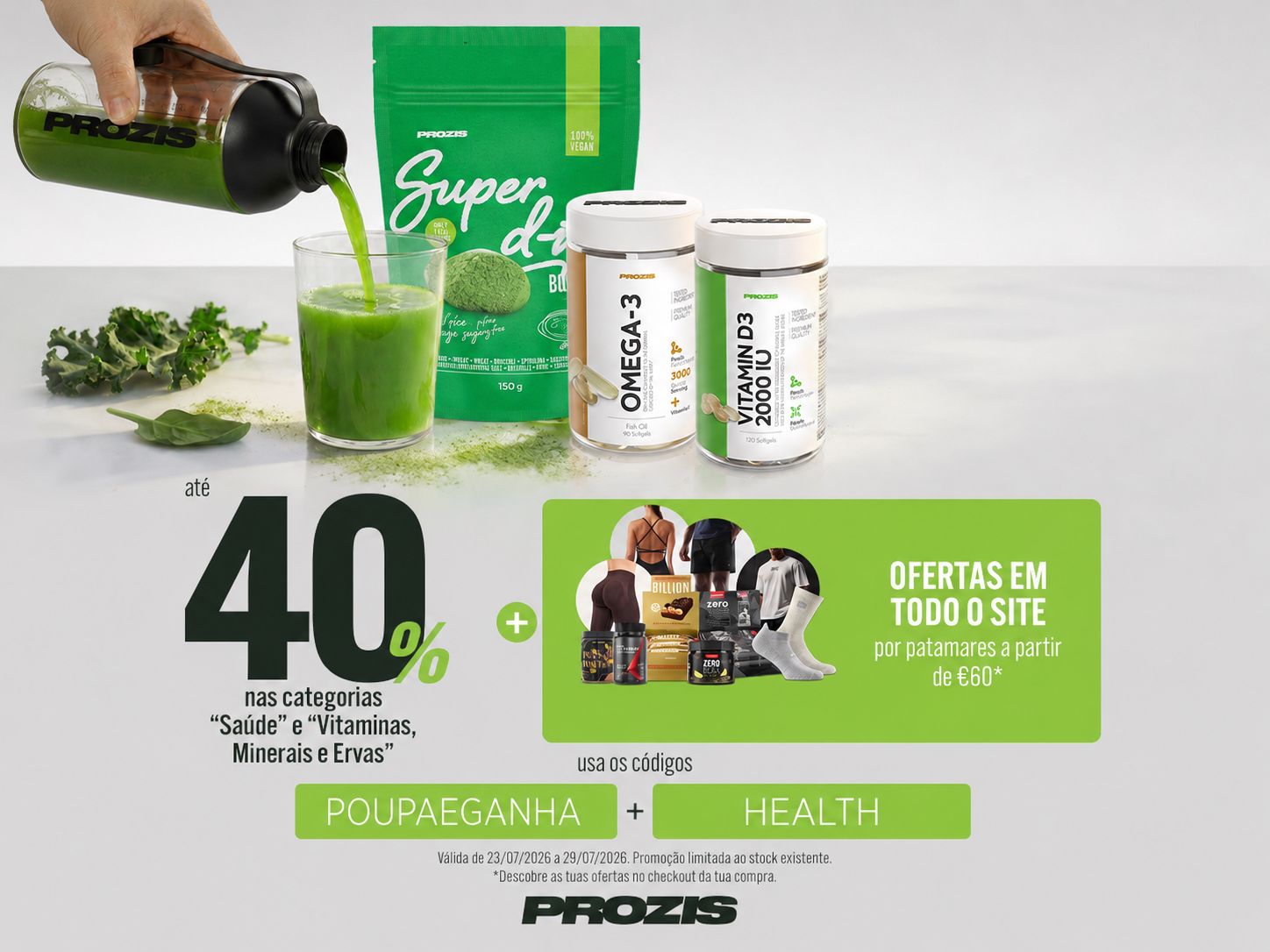 Campanha Prozis com até 40% de desconto em Saúde, Vitaminas, Minerais e Ervas usando os cupões HEALTH e POUPAEGANHA