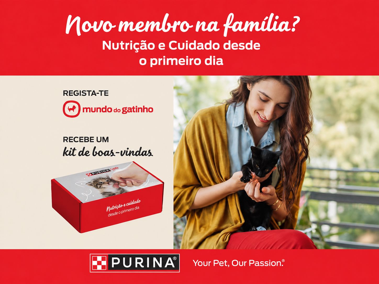Campanha Mundo do Gatinho da Purina com um kit de boas-vindas para novos membros