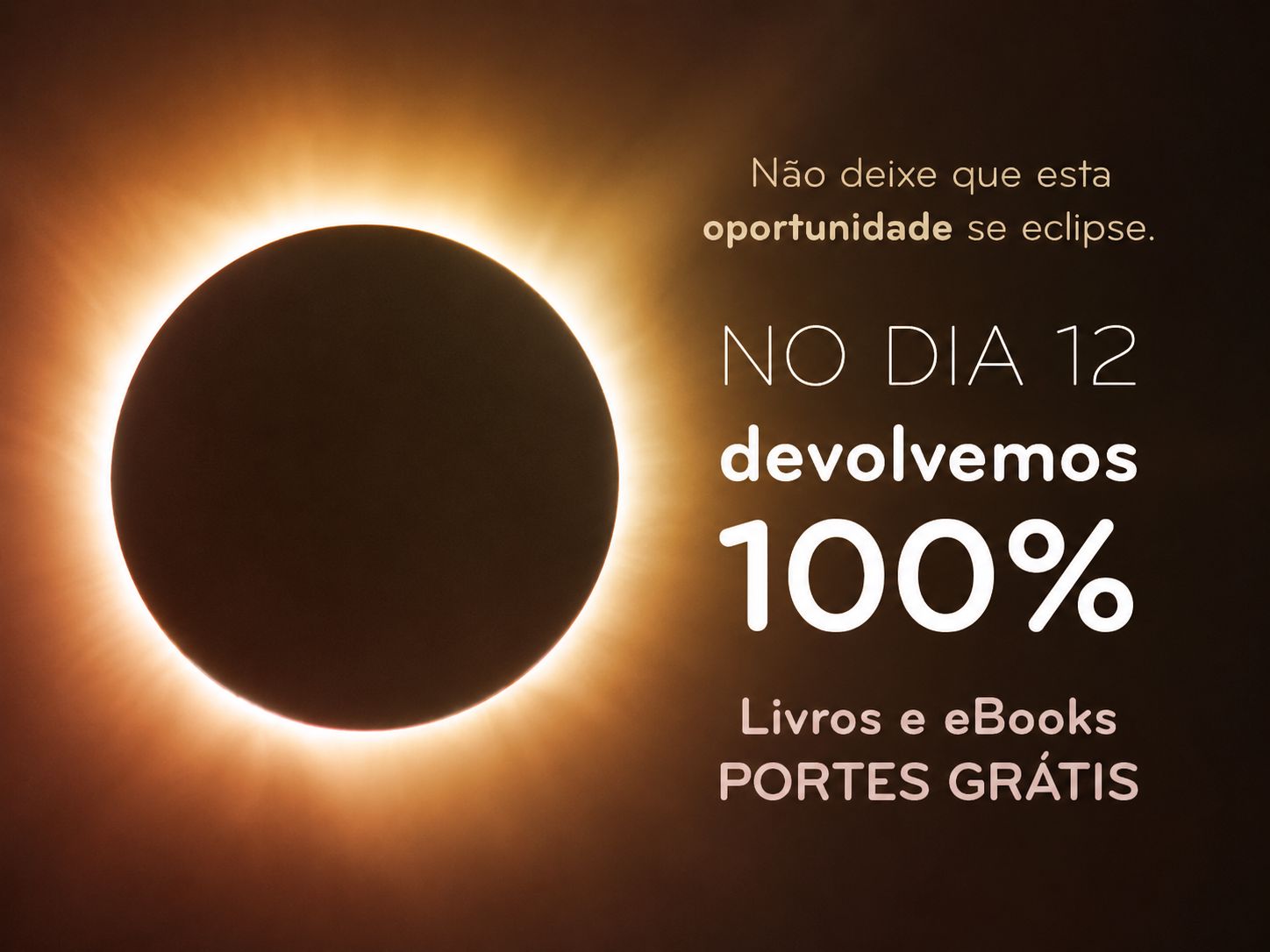 Campanha Wook com devolução de 100% do valor dos livros em vale de compras, válida a 12 de agosto de 2026
