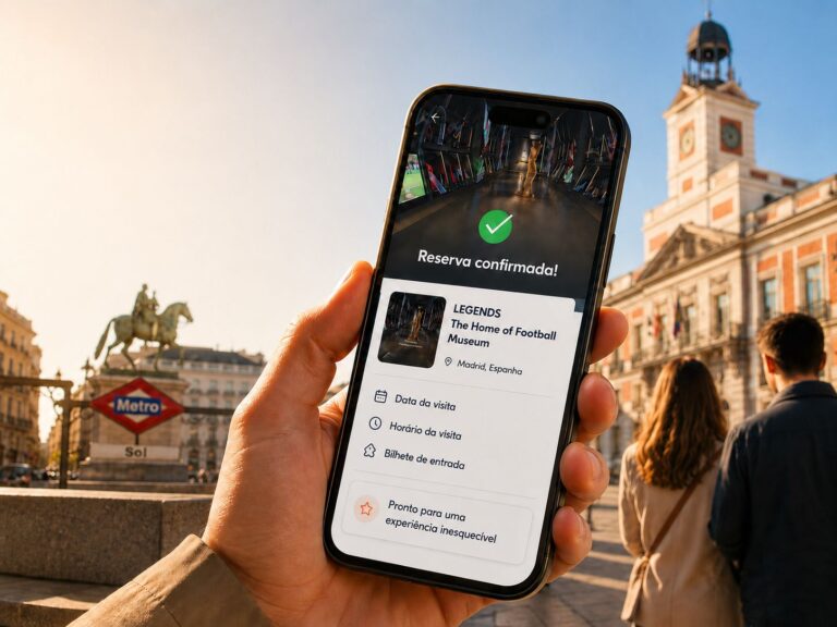 Telemóvel com uma reserva de atividade em Madrid junto à Puerta del Sol