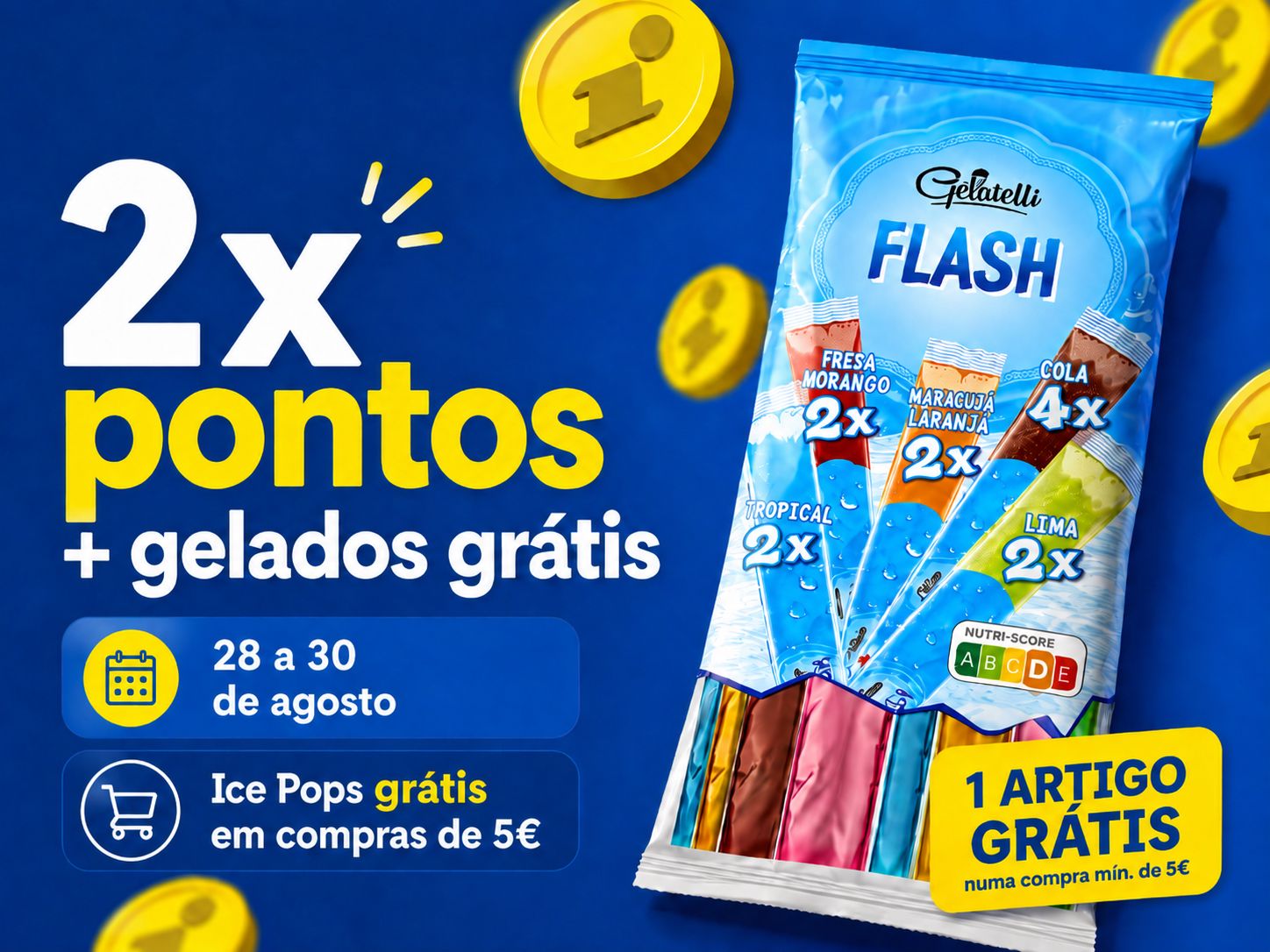 Campanha Lidl Plus com 2x pontos e Gelatelli Ice Pops grátis numa compra mínima de 5€