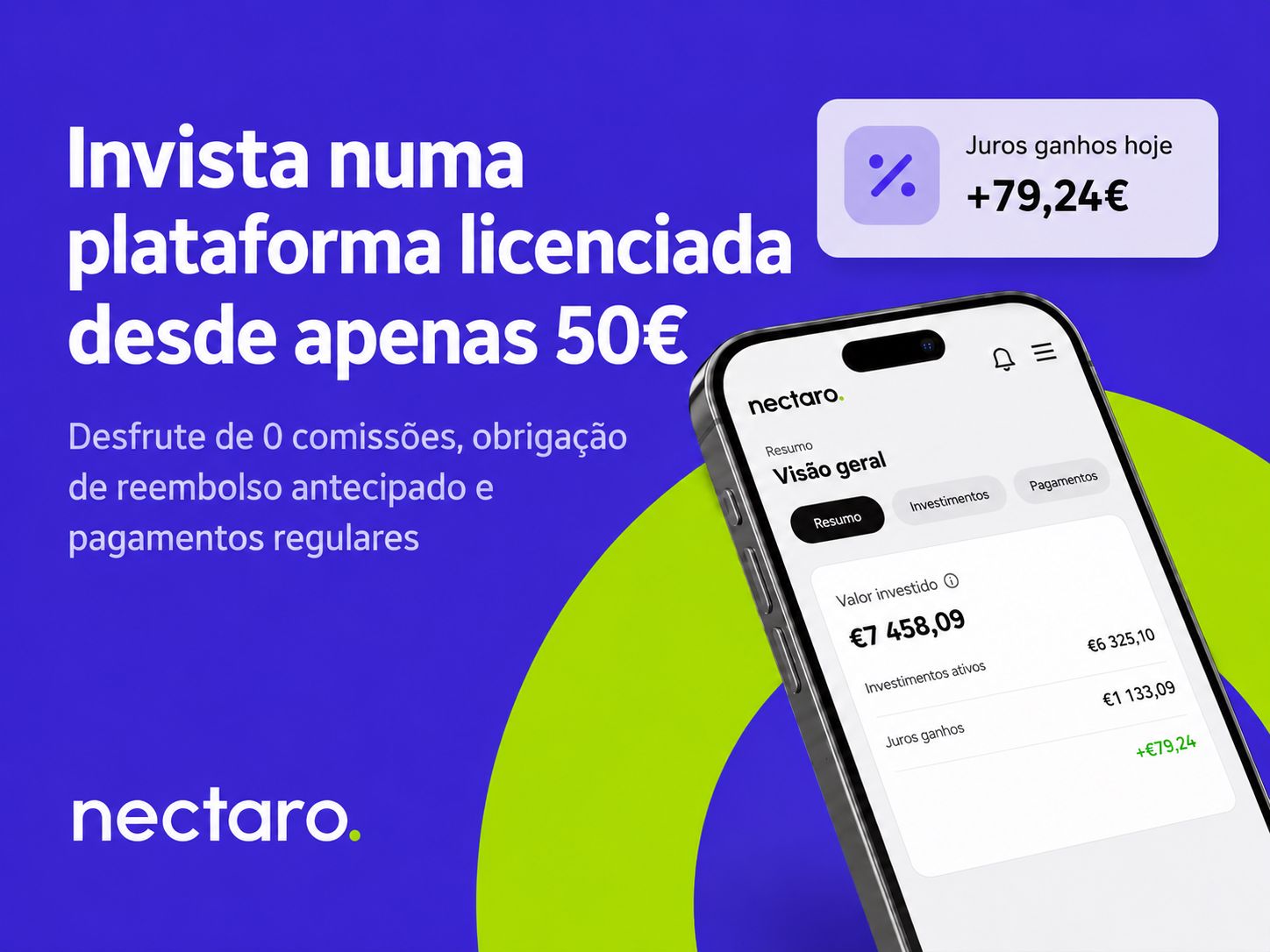 Nectaro, plataforma de investimento licenciada com investimento mínimo de 50€ e sem comissões