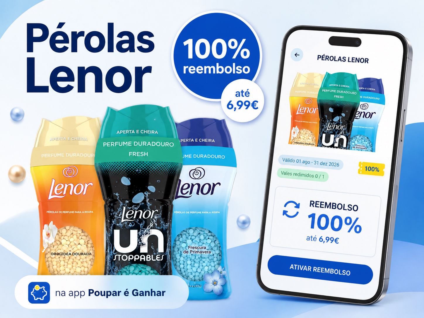 Pérolas Lenor com reembolso total na app Poupar é Ganhar