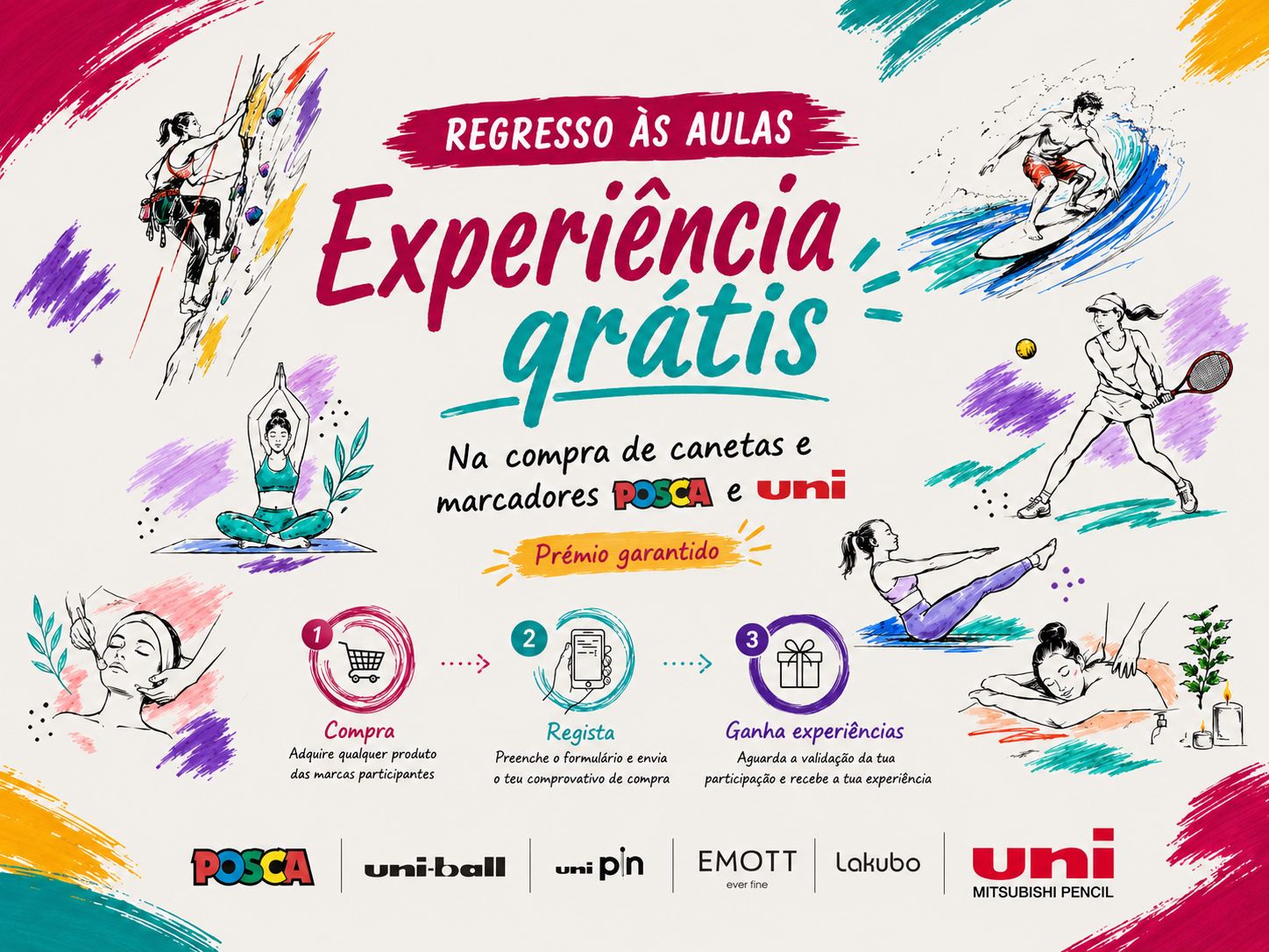 Campanha de regresso às aulas POSCA e Uni com experiência grátis na compra de canetas e marcadores.