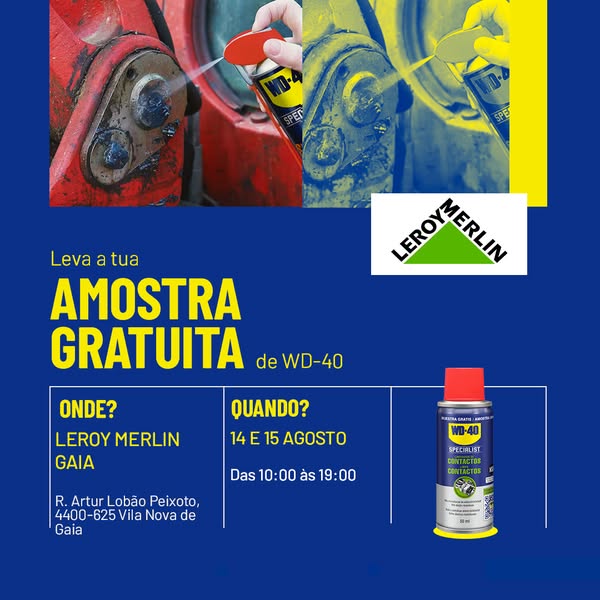 Cartaz da amostra grátis WD-40 no Leroy Merlin de Gaia