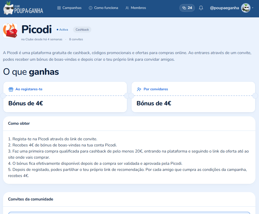 Campanha do Picodi no Clube Poupa e Ganha