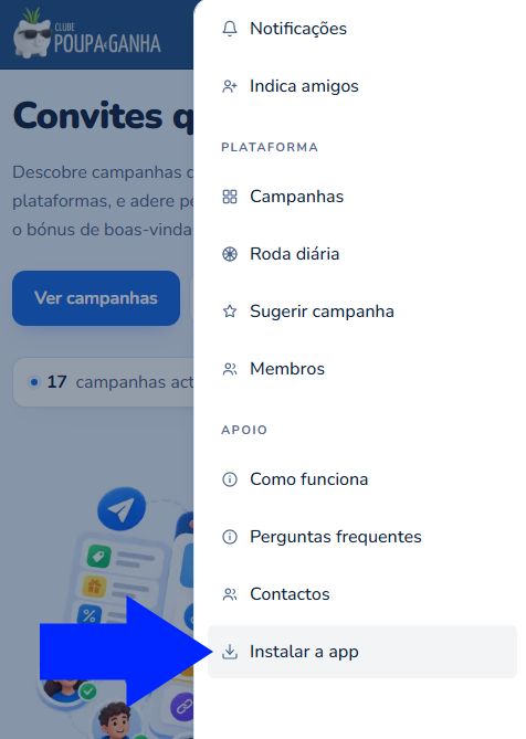 Como instalar o Clube Poupa e Ganha como app
