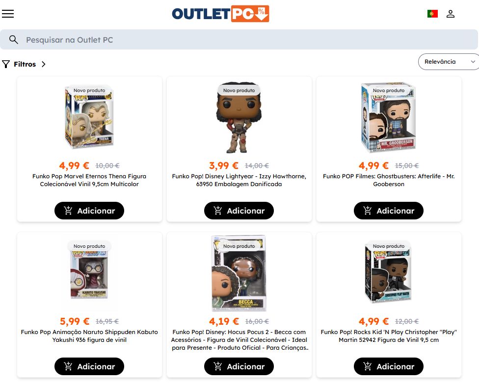 Resultados de pesquisa de Funko Pop! em liquidação na Outlet PC