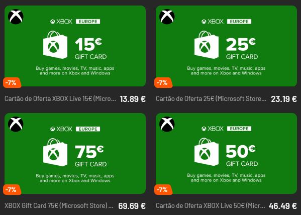 Gift cards Xbox à venda na Instant Gaming