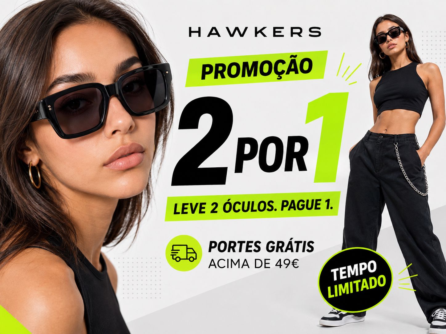 Promoção 2 por 1 da Hawkers em óculos de sol com portes grátis acima de 49€