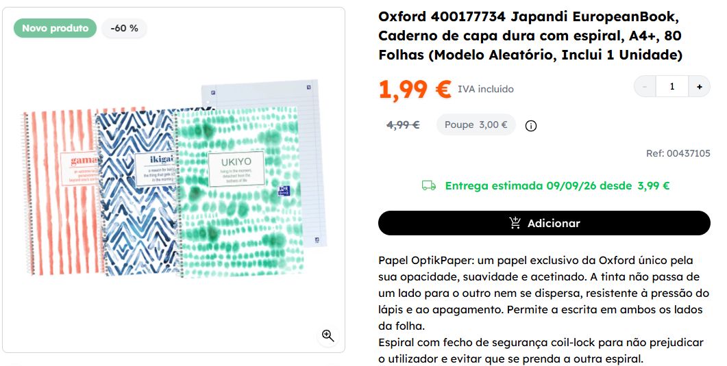 Oxford Japandi EuropeanBook A4+ à venda no Outlet-PC